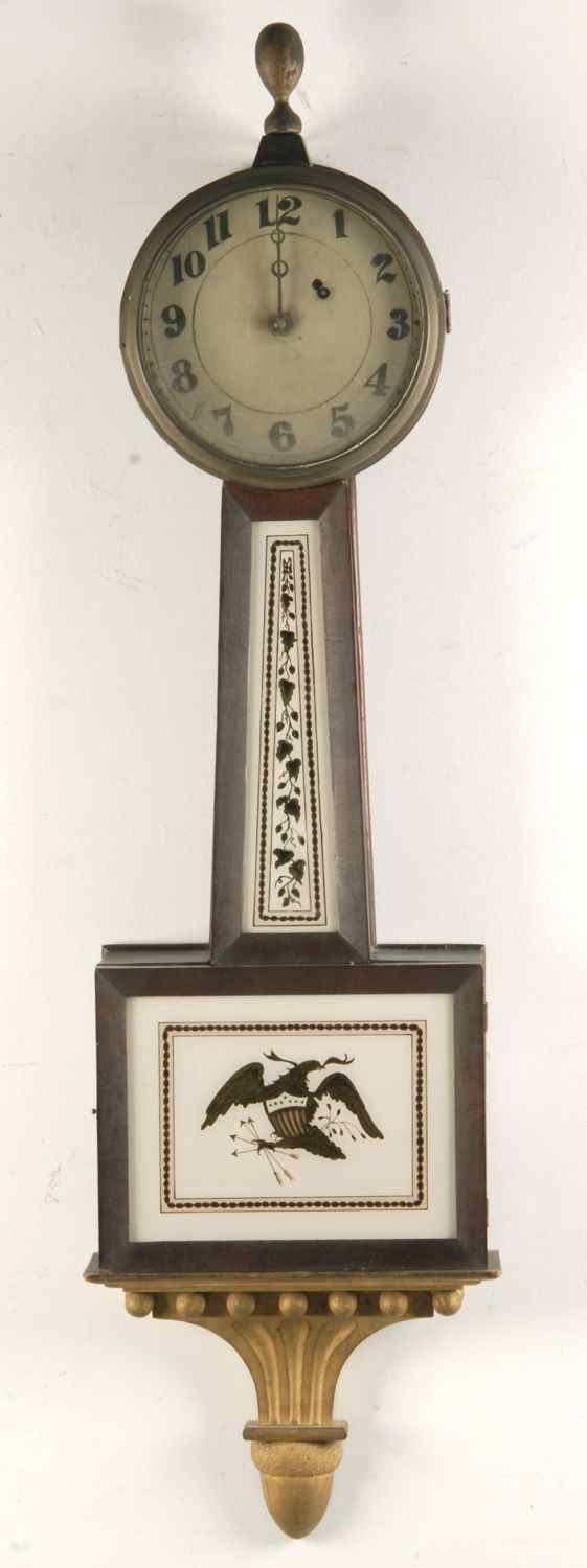 Appraisal: BANJO CLOCK th CenturyMahogany case Face and glass tablets have