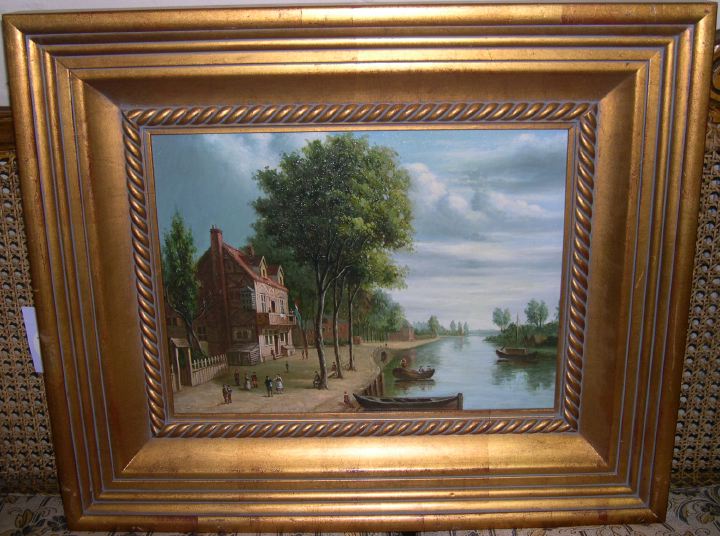 Appraisal: Continental School th Century Village Scene on a Riverbank oil