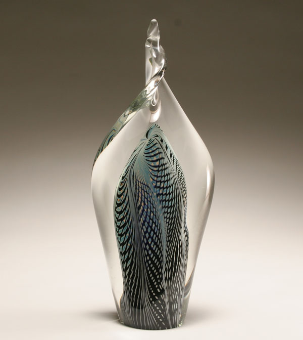 Appraisal: Large art glass teardrop sculpture Blue and silver webbed center