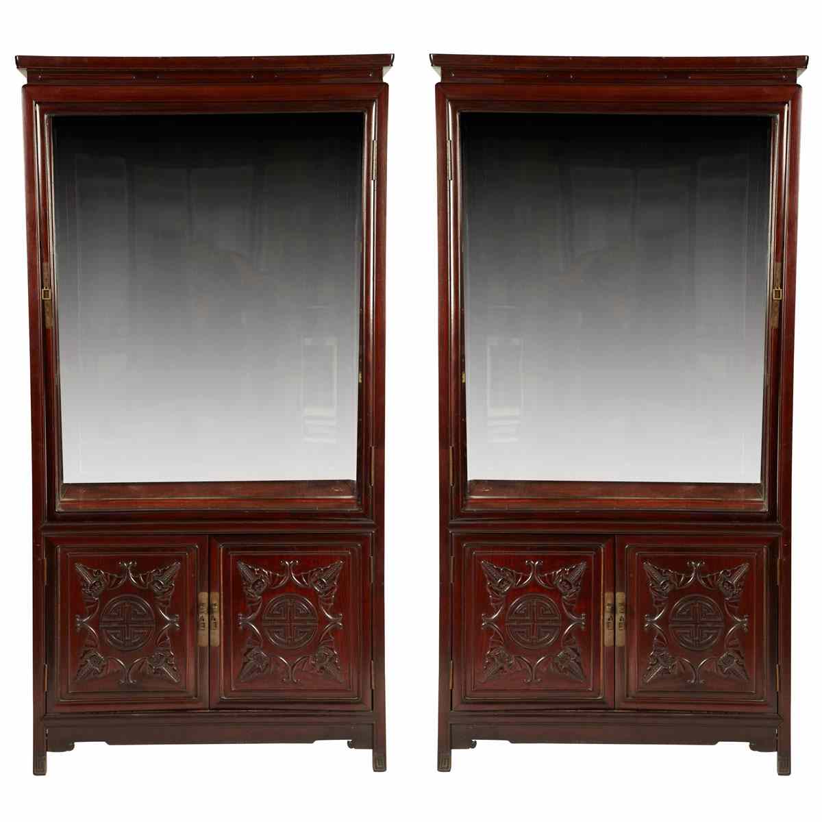 Appraisal: Pair of Hardwood Display Cabinets Each with a hinged door