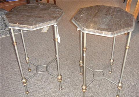 Appraisal: PAIR OF MARBLE TOP HEXAGONAL TABLES h w d in