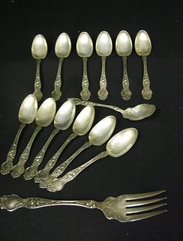 Appraisal: WALLACE STERLING VIOLET PATTERN FLATWARE pieces Meat fork - Sugar