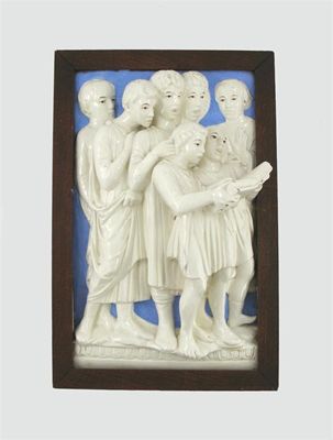 Appraisal: A Della Robbia style plaque of seven children reading a