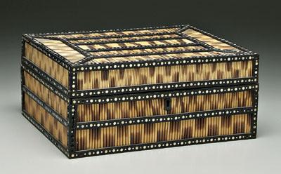 Appraisal: Quill work box panels with ebony and bone dot inlay