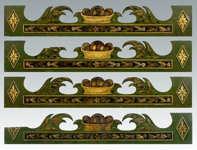 Appraisal: Four painted valances hand-planed backs original surface with stenciled baskets