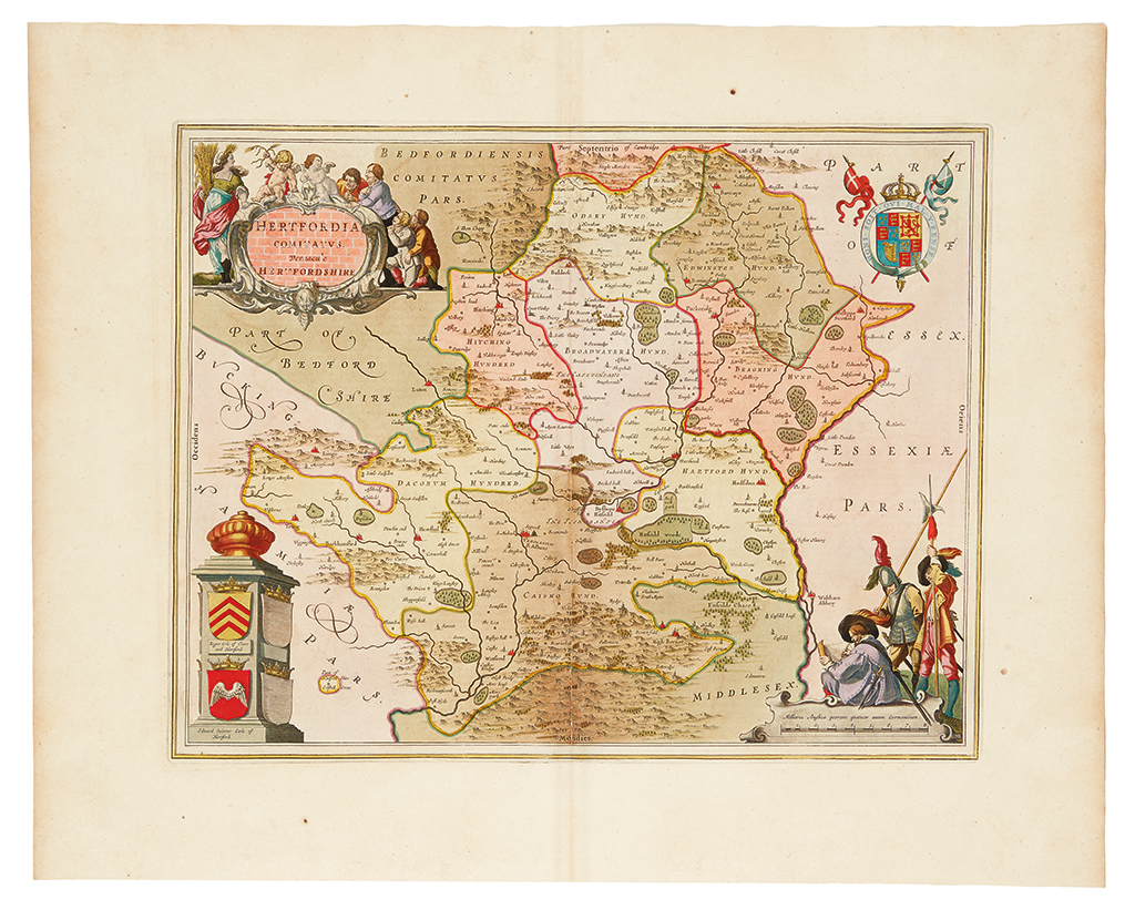 Appraisal: BLAEU JAN Hertfordia Comitatus vernacule Hertfordshire Double-page engraved map x