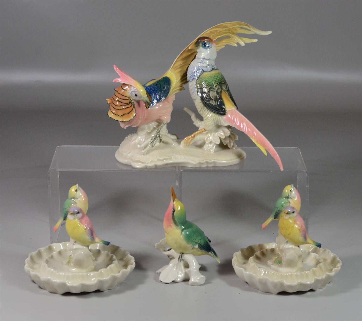 Appraisal: Karl Ens German porcelain bird figurines including double pheasants largest