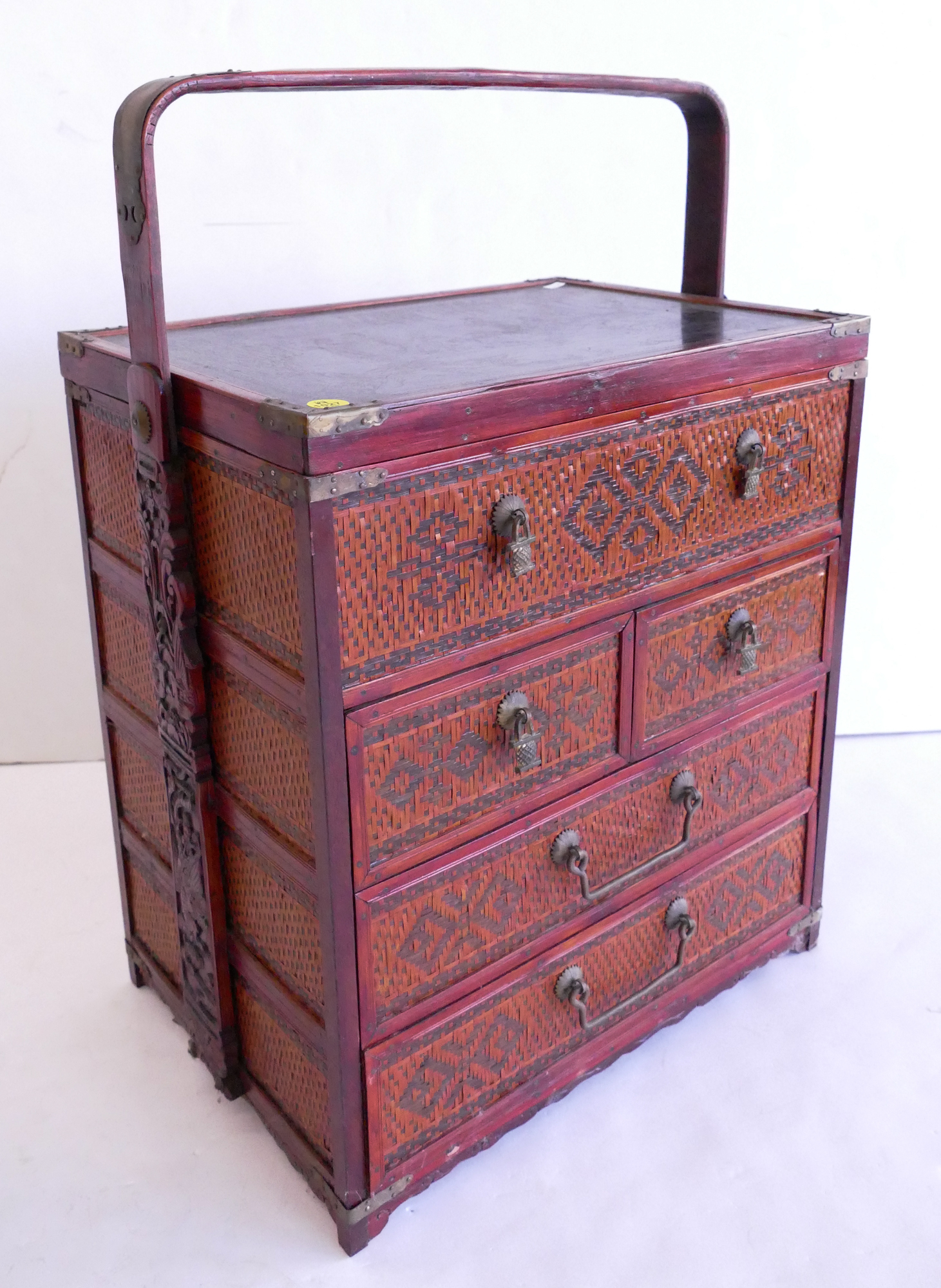 Appraisal: Old Chinese Lacquered Wedding Basket with Drawers- x x ''