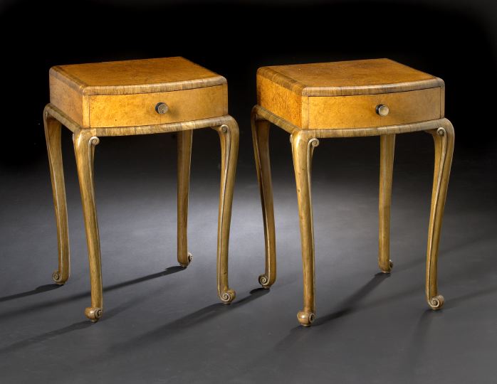 Appraisal: Pair of Art Deco-Style Walnut and Elm Bedside Tables early