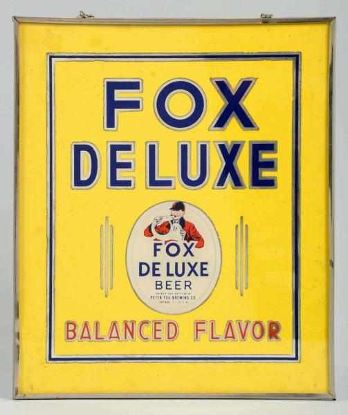 Appraisal: Fox DeLuxe Reverse Glass Sign Some overall wear to sign