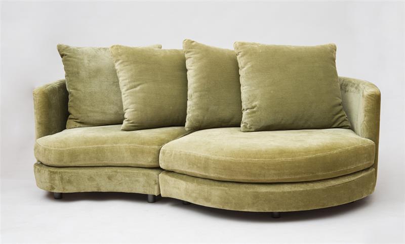 Appraisal: CONTEMPORARY GREEN VELOUR UPHOLSTERED TWO-PIECE MODULAR SOFA x x in