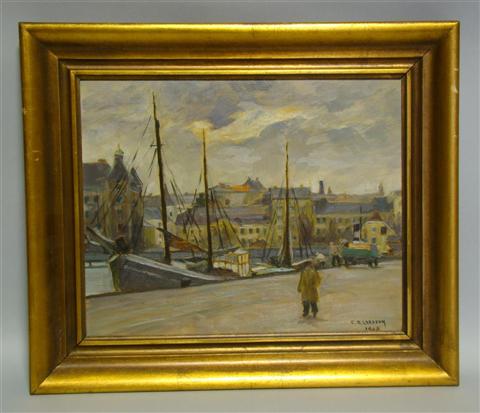 Appraisal: CARL OSCAR LARSSON SWEDISH - HARBOUR SCENE Oil on board