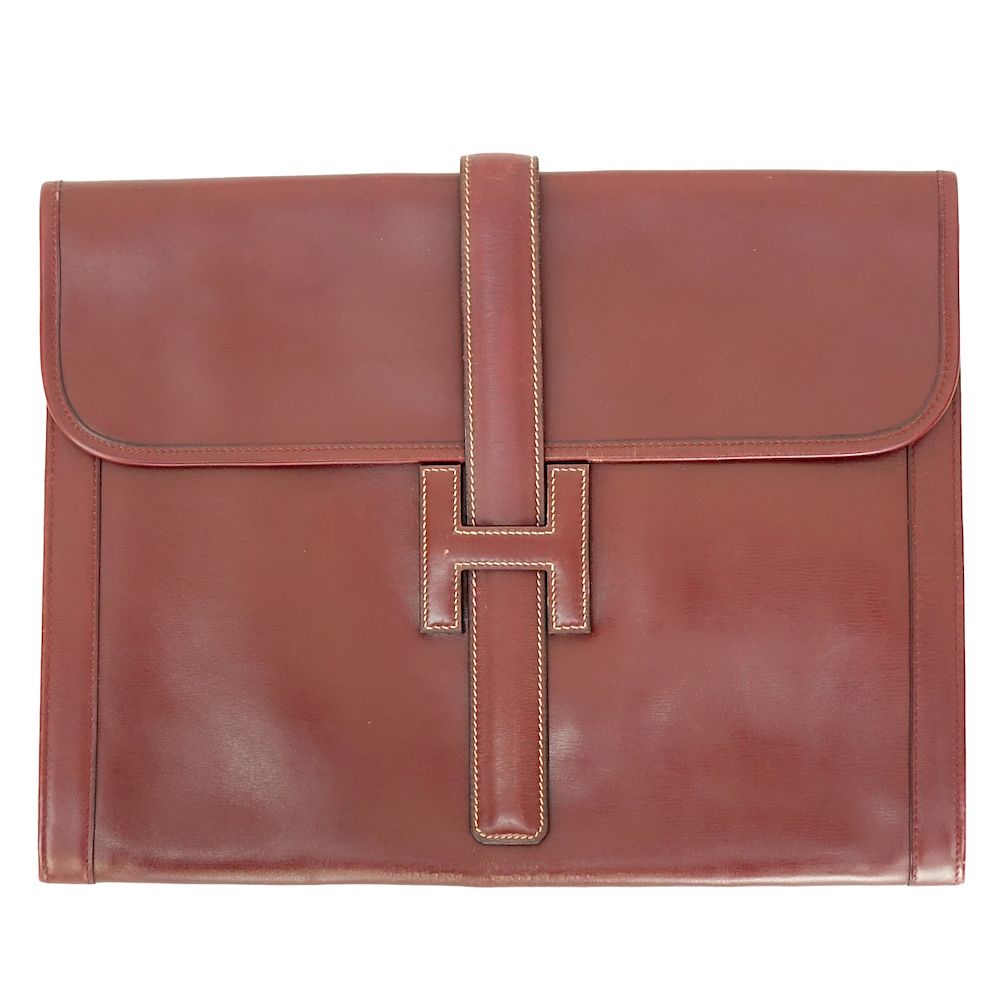 Appraisal: Hermes Jige Clutch Hermes Burgundy Leather Jige GM Clutch White