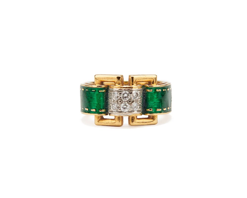 Appraisal: K Gold Enamel and Diamond Ring K Gold Enamel and