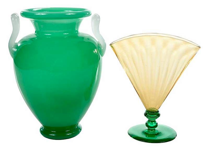 Appraisal: Two Steuben Art Glass Vases American early th century jade