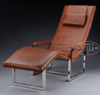 Appraisal: CONTEMPORARY WOVEN LEATHER CHAISE LOUNGE ON A CHROME FRAME Late