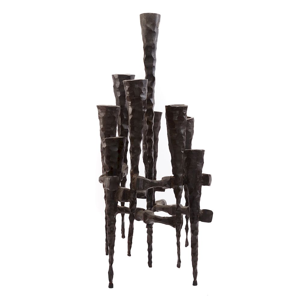 Appraisal: Attributed David Palumbo Brutalist Iron Menorah American - Forged iron