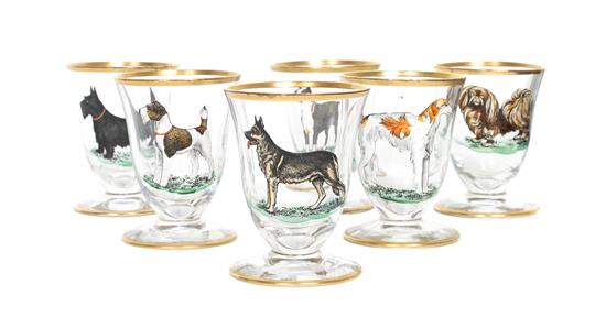 Appraisal: Sale Lot Twelve Painted Sherry Glasses depicting six breeds of