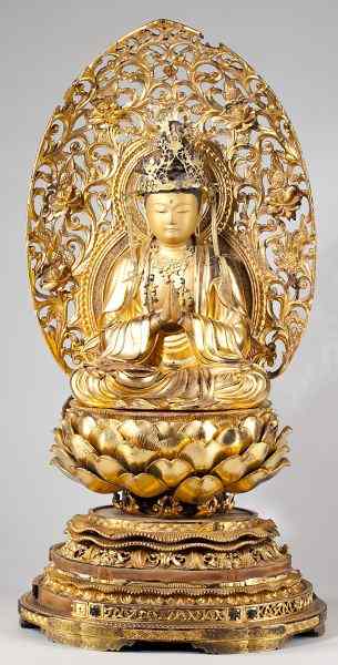 Appraisal: Japanese Gilt Lacquered Wood Buddha th century seated on lotus