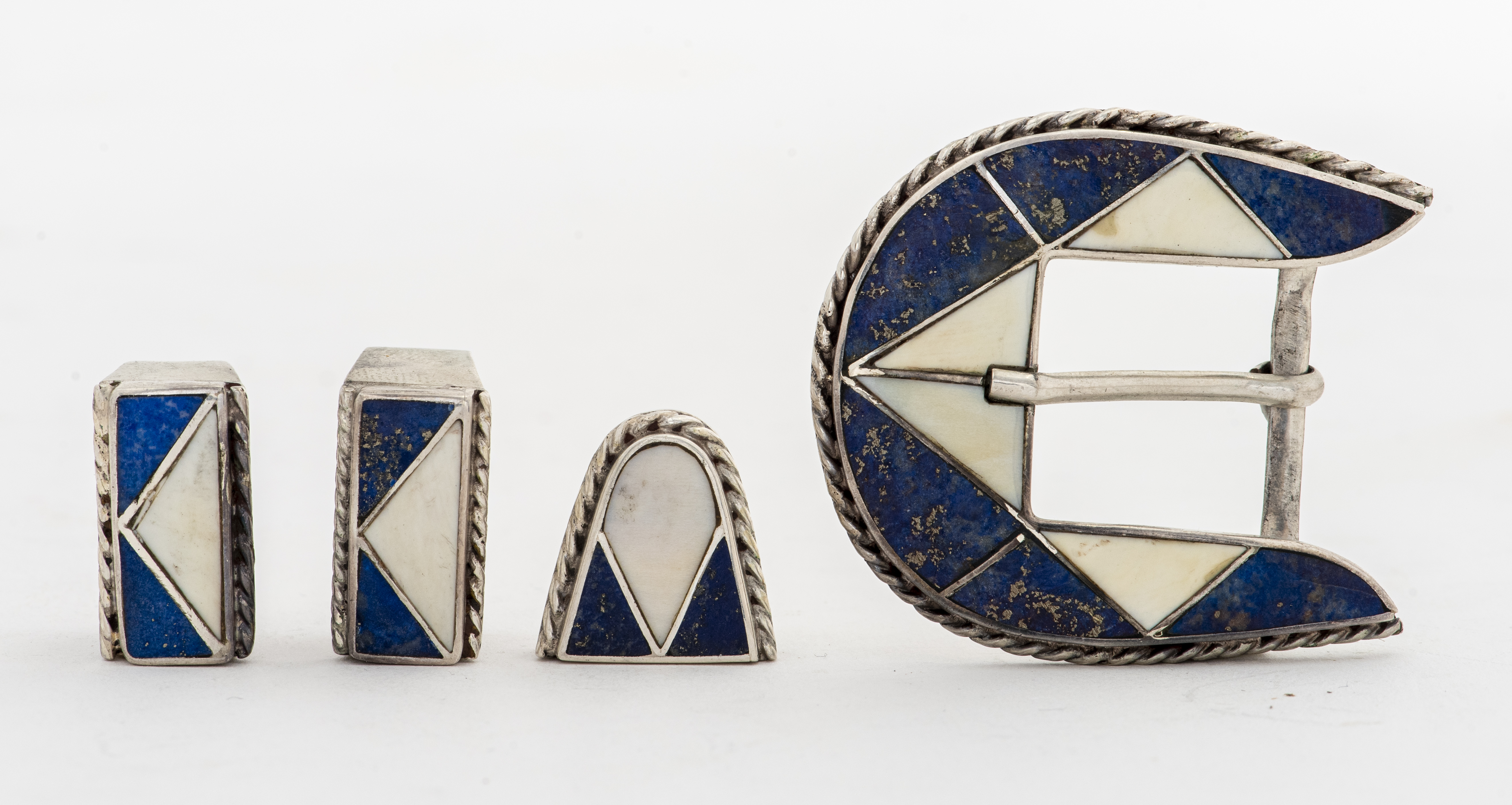 Appraisal: NAVAJO SILVER LAPIS SHELL BELT BUCKLE PCS Vintage Native American