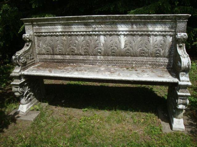 Appraisal: Marble Bench with Leaf Motif on Back As is- cracked