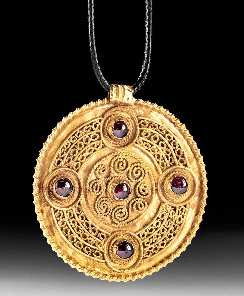 Appraisal: th C Viking K Gold Pendant w Cabochon Garnets Northern