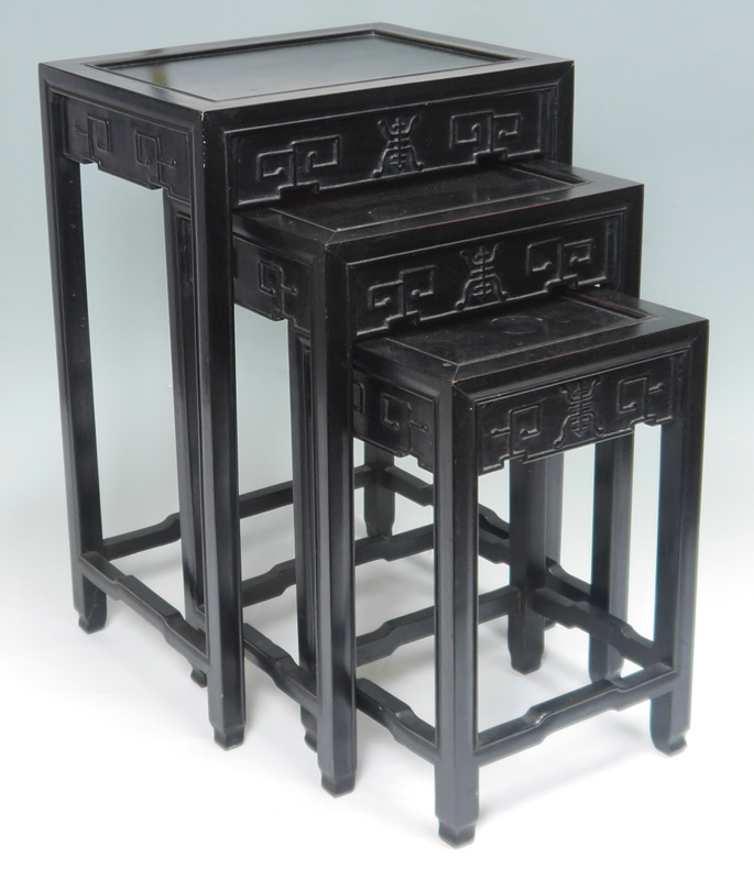 Appraisal: NEST OF CHINESE SIDE TABLES Ebonized nest of tables with