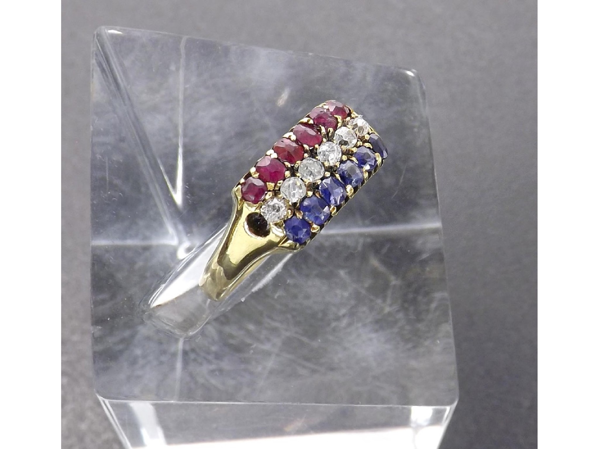 Appraisal: Late Victorian ct ruby diamond and sapphire three stone ring