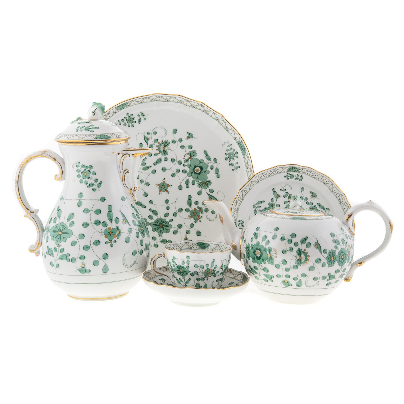 Appraisal: MEISSEN PORCELAIN PARTIAL TEA CHOCOLATE SERVICE In the Green Oriental