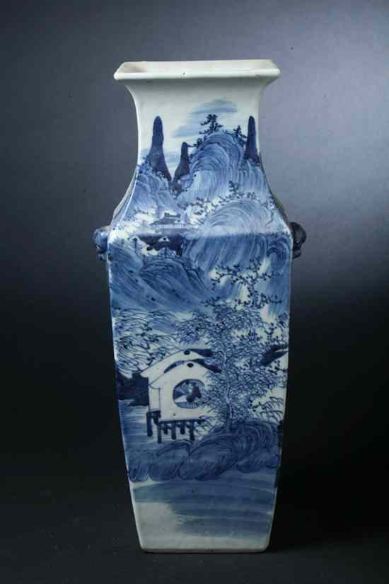 Appraisal: CHINESE BLUE AND WHITE PORCELAIN VASE circa - Mountainous landscape