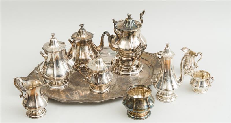 Appraisal: GORHAM MFG MONOGRAMMED SILVER NINE-PIECE TEA AND COFFEE SERVICE AND