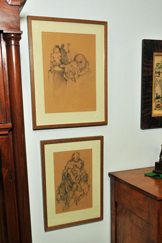 Appraisal: TWO FRAMED DRAWINGS Each in pencil by Columbus Ohio artist