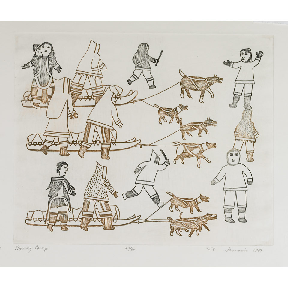 Appraisal: JAMASIE TEEVEE - E - Cape Dorset MOVING CAMP engraving