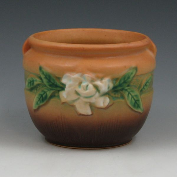 Appraisal: Roseville Gardenia jardiniere in brown Marked Roseville USA - Mint