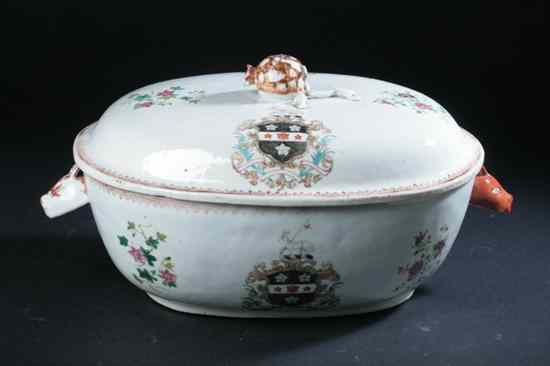 Appraisal: CHINESE ARMORIAL FAMILLE ROSE PORCELAIN TUREEN AND COVER Qianlong Period