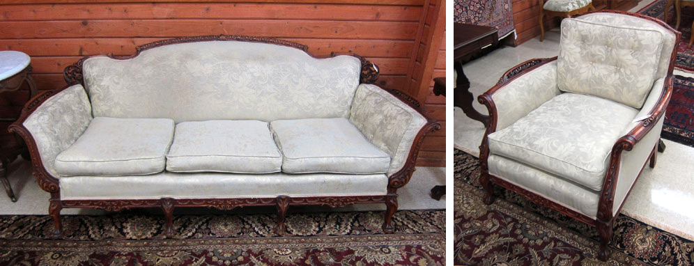 Appraisal: CHIPPENDALE STYLE SOFA AND ARMCHAIR SET American first half of