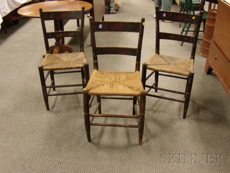 Appraisal: Set of Six Painted and Stencil Decorated Slat-back Side Chairs