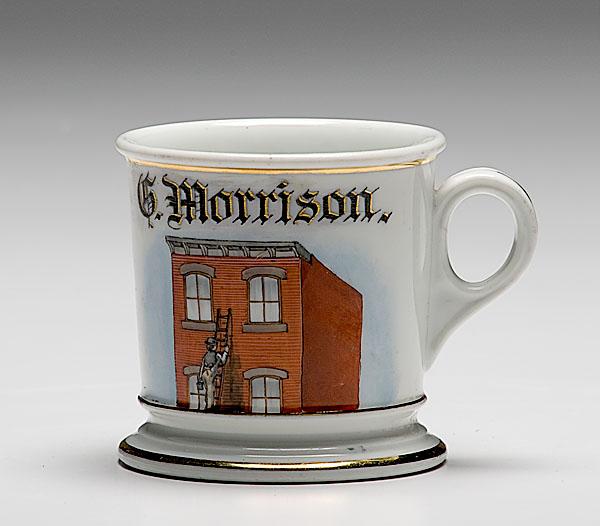 Appraisal: HOUSEPAINTER OCCUPATIONAL SHAVING MUG porcelain with polychrome painted scene of