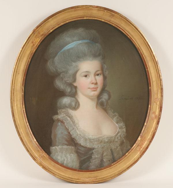 Appraisal: Oval portrait of young French woman of means lace decolletage