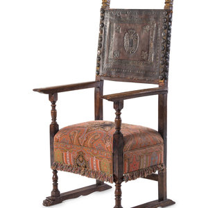 Appraisal: A Spanish Baroque Walnut Armchair th th Century Height x