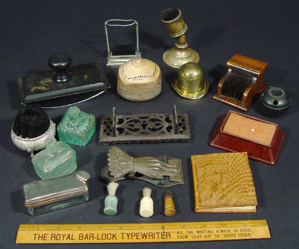 Appraisal: Collection of items including silver metal and wooden pen wipes