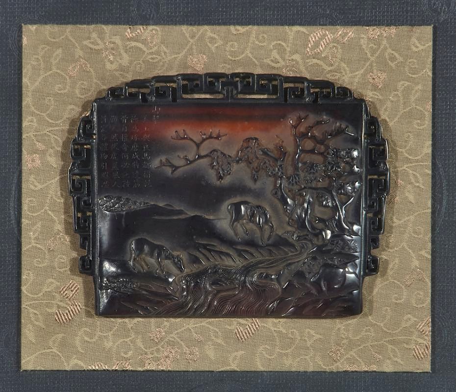 Appraisal: Chinese carved cameo glass plaque in lighted shadowbox Chinese carved