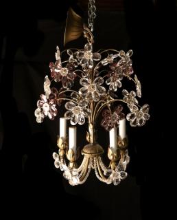 Appraisal: Bagues Style Crystal Chandelier -light clear and pink bagues crystal