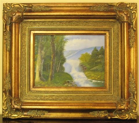 Appraisal: THREE SMALL DECORATIVE WORKS OF ART Including A Misty Waterfall