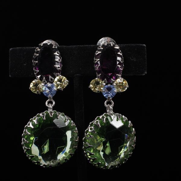 Appraisal: Schreiner Rhinestone Green Crystal Jewel Drop Clip Earrings