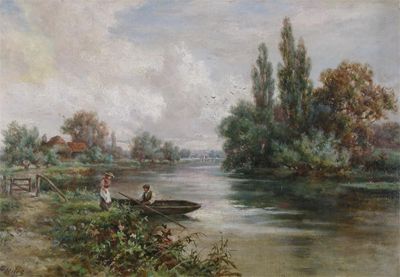 Appraisal: F Miles th Century View of Culham-on-Thames Signed Oil on