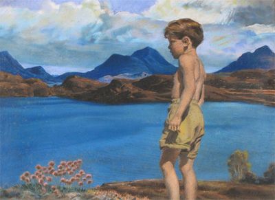 Appraisal: Scottish School th Century A boy by a loch in