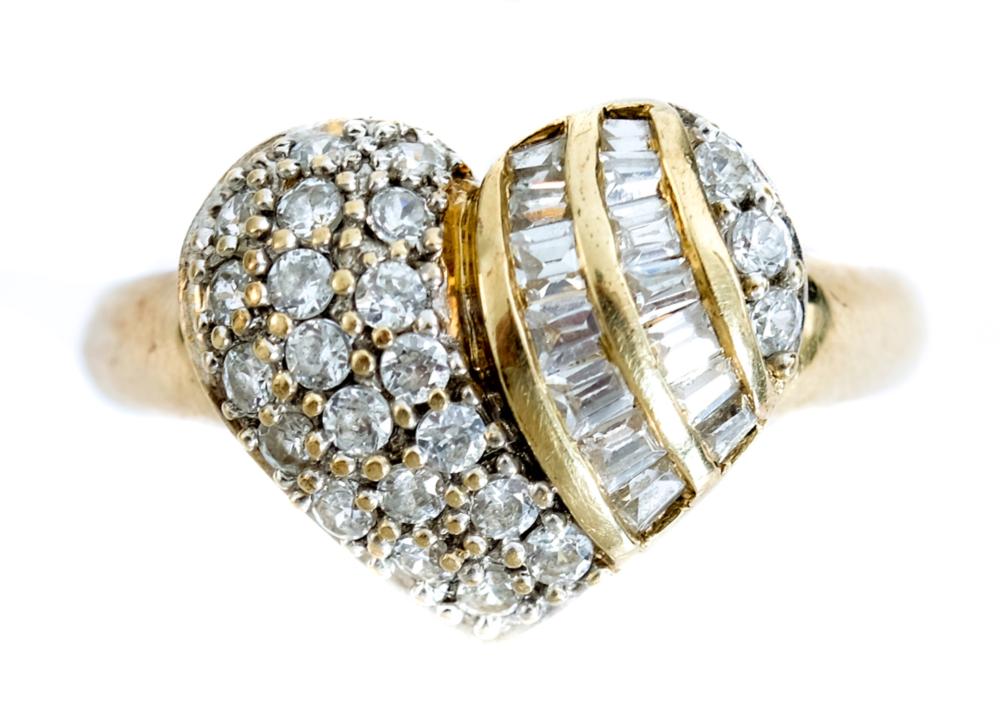 Appraisal: K YELLOW GOLD HEART RING W DIAMONDS k yellow gold