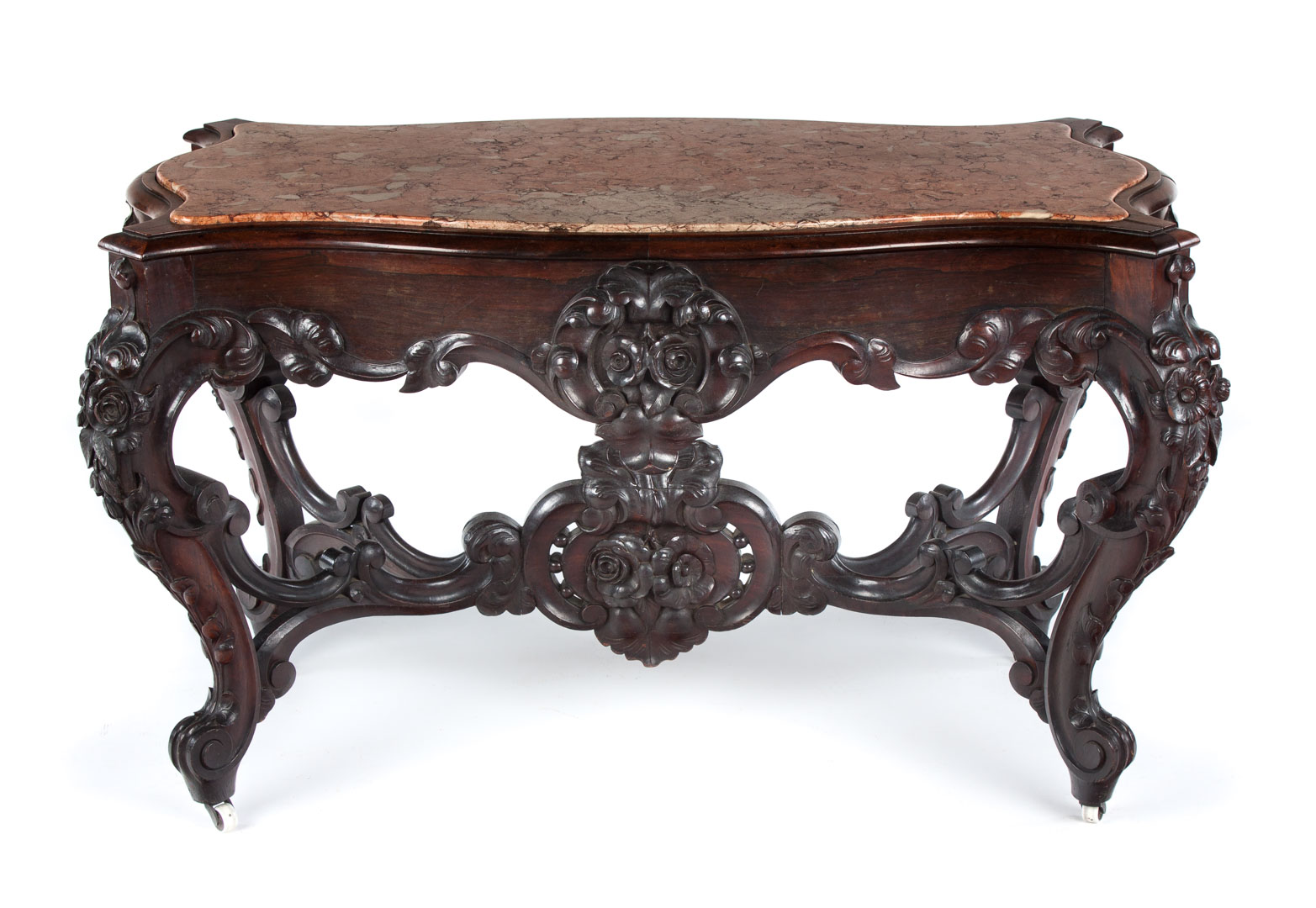 Appraisal: American Rococo Revival rosewood library table attributed to Alexander Roux