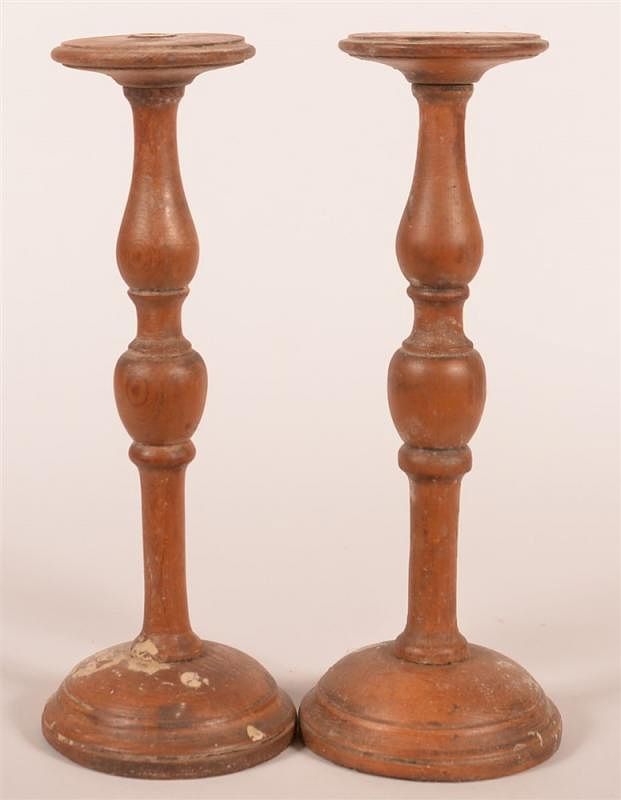 Appraisal: Pair of Turned Wood Candle Holders Pair of Turned Wood